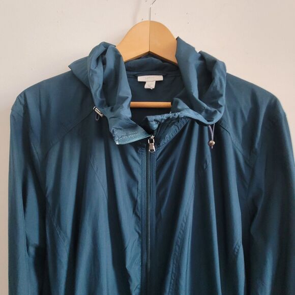 J.Jill Fit Blue Full Zip Hooded Windbreaker Rain Trench Coat Jacket Size XLT - Picture 2 of 8